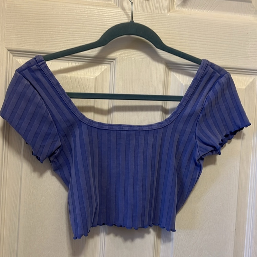 Light Purple Cotton Blend Short Sleeve Crop Top Offline Aerie - Picture 3 of 5